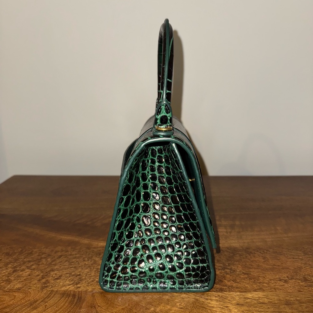 Balenciaga Hourglass Green and Black Croc-Embossed Calfskin Leather Handbag (S) - Picture 3 of 8